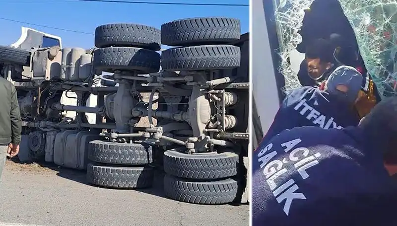 Virajı Alamayan Kamyon Devrildi, Trafikte Şok Etkisi Create!